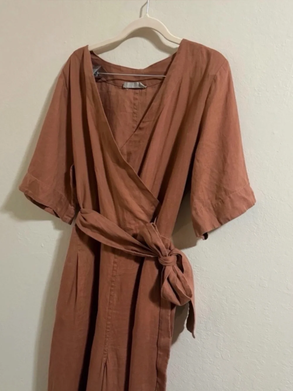 Everlane Wrap Linen Jumpsuit in Carob Brown